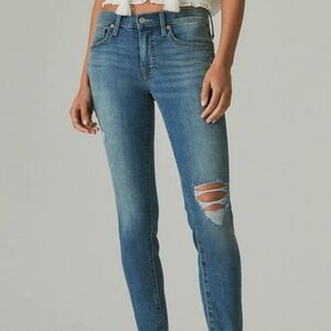 Lucky Brand Ava 10/30 Med Wash Blue Skinny Distressed Jeans Rip Knee Raw Hem